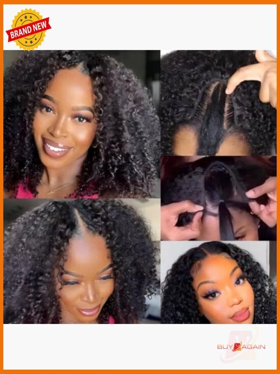 Kinky Curly V Part Human Hair Wig 180% Density Glueless Clip In
